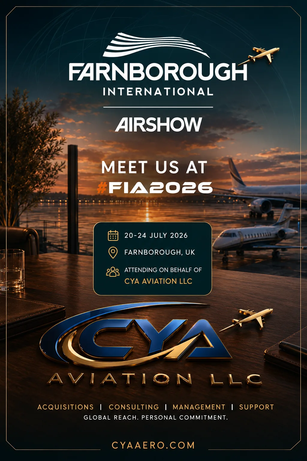CYA Aviation LLC exhibiting at Farnborough International Airshow, July 20 to 24, 2026